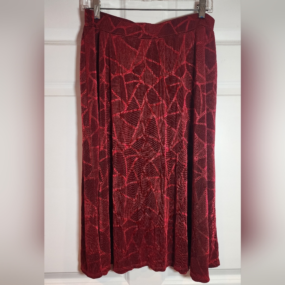 Citiknits Super Stretchy Elegant Red Geometric Skirt Pull On 1X